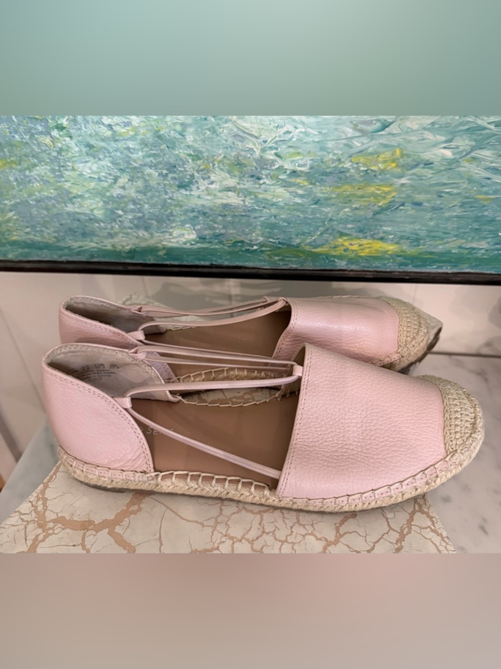 Com&Sens Pale Pink Leather Espadrille Flats with Elastic Straps